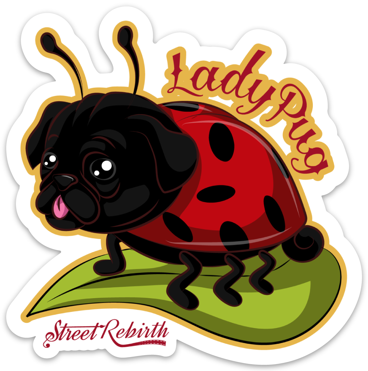LADY PUG PUN STICKER – ONE 4 INCH WATER PROOF VINYL STICKER – FOR HYDRO FLASK, SKATEBOARD, LAPTOP, PLANNER, CAR, COLLECTING, GIFTING