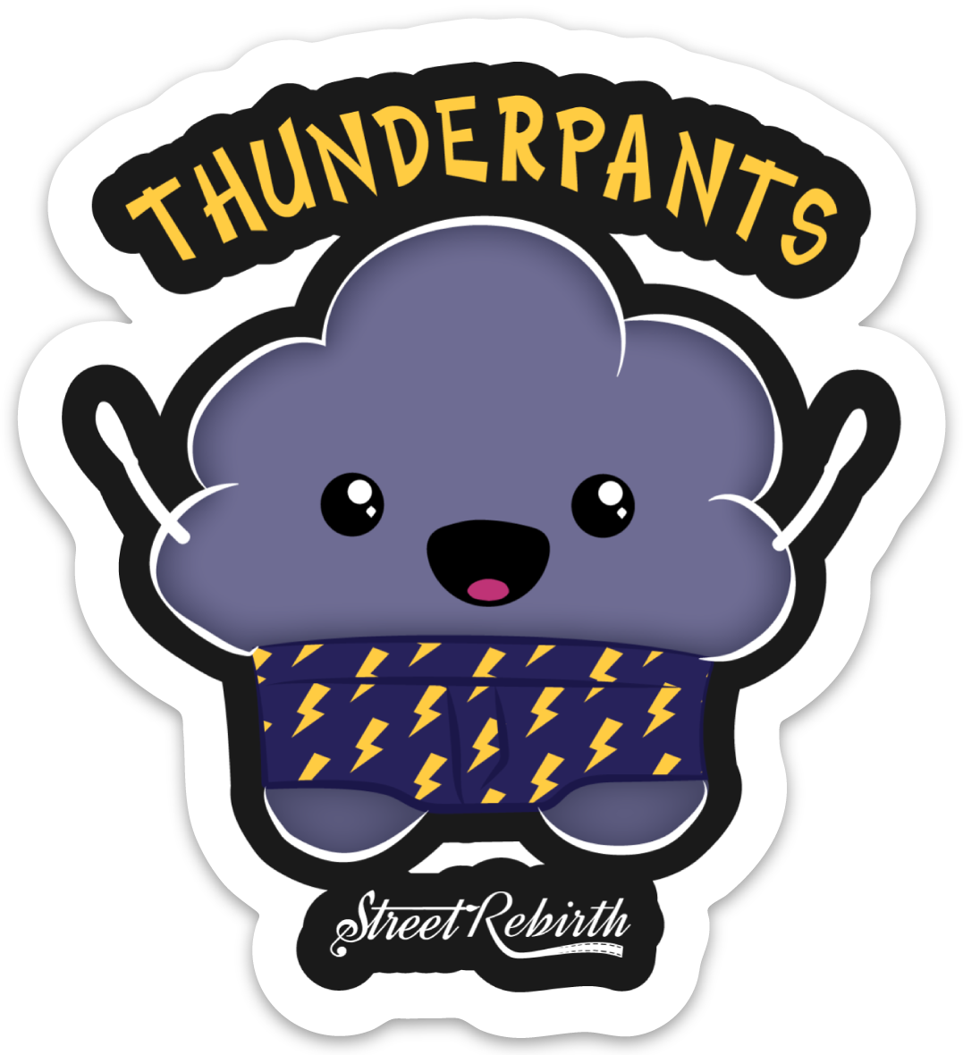 THUNDERPANTS PUN STICKER – ONE 4 INCH WATER PROOF VINYL STICKER – FOR HYDRO FLASK, SKATEBOARD, LAPTOP, PLANNER, CAR, COLLECTING, GIFTING