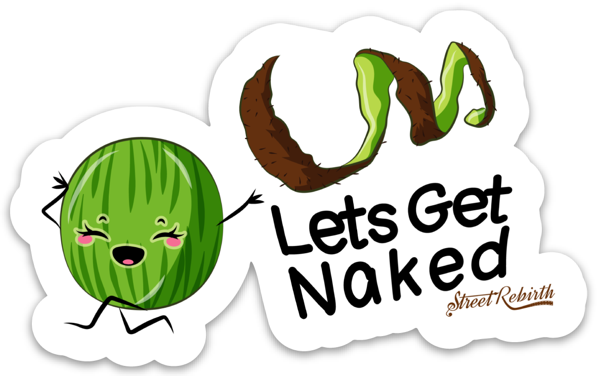 LET'S GET NAKED PUN STICKER – ONE 4 INCH WATER PROOF VINYL STICKER – FOR HYDRO FLASK, SKATEBOARD, LAPTOP, PLANNER, CAR, COLLECTING, GIFTING