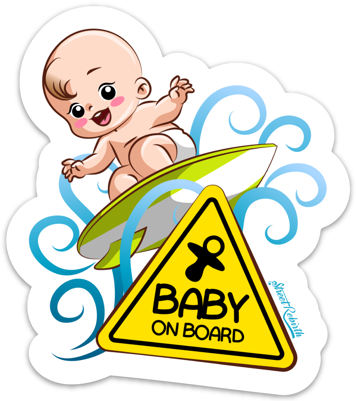 BABY ON BOARD PUN STICKER – ONE 4 INCH WATER PROOF VINYL STICKER – FOR HYDRO FLASK, SKATEBOARD, LAPTOP, PLANNER, CAR, COLLECTING, GIFTING