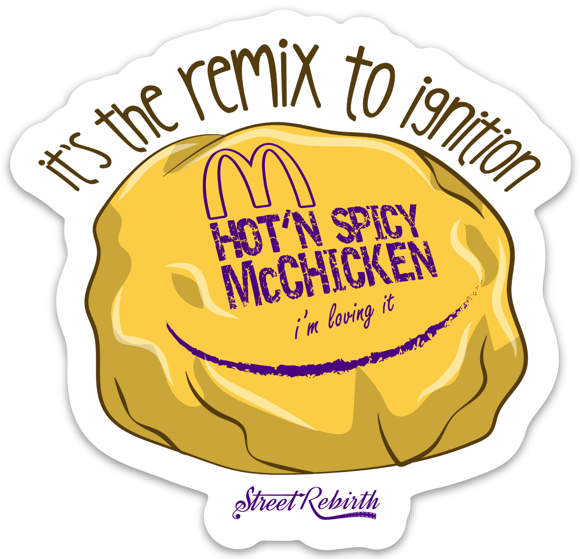 HOT'N SPICY McChicken PUN STICKER – ONE 4 INCH WATER PROOF VINYL STICKER – FOR HYDRO FLASK, SKATEBOARD, LAPTOP, PLANNER, CAR, COLLECTING, GIFTING