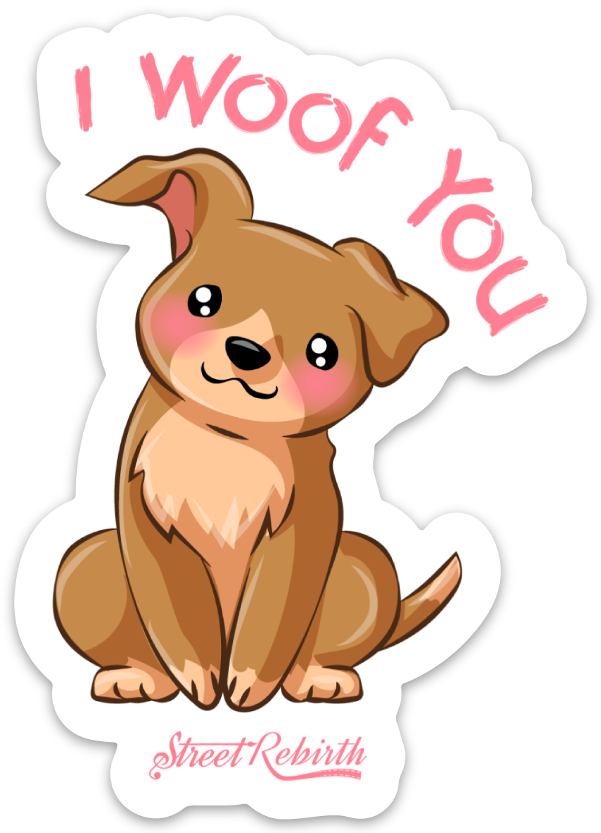 I WOOF YOU PUN STICKER – ONE 4 INCH WATER PROOF VINYL STICKER – FOR HYDRO FLASK, SKATEBOARD, LAPTOP, PLANNER, CAR, COLLECTING, GIFTING