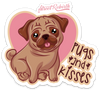 PUGS AND KISSES PUN STICKER – ONE 4 INCH WATER PROOF VINYL STICKER – FOR HYDRO FLASK, SKATEBOARD, LAPTOP, PLANNER, CAR, COLLECTING, GIFTING