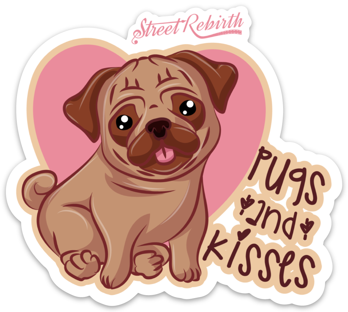PUGS AND KISSES PUN STICKER – ONE 4 INCH WATER PROOF VINYL STICKER – FOR HYDRO FLASK, SKATEBOARD, LAPTOP, PLANNER, CAR, COLLECTING, GIFTING
