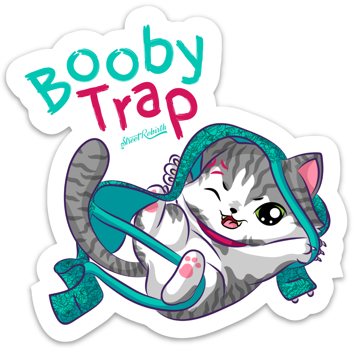 BOOBY TRAP PUN STICKER – ONE 4 INCH WATER PROOF VINYL STICKER – FOR HYDRO FLASK, SKATEBOARD, LAPTOP, PLANNER, CAR, COLLECTING, GIFTING