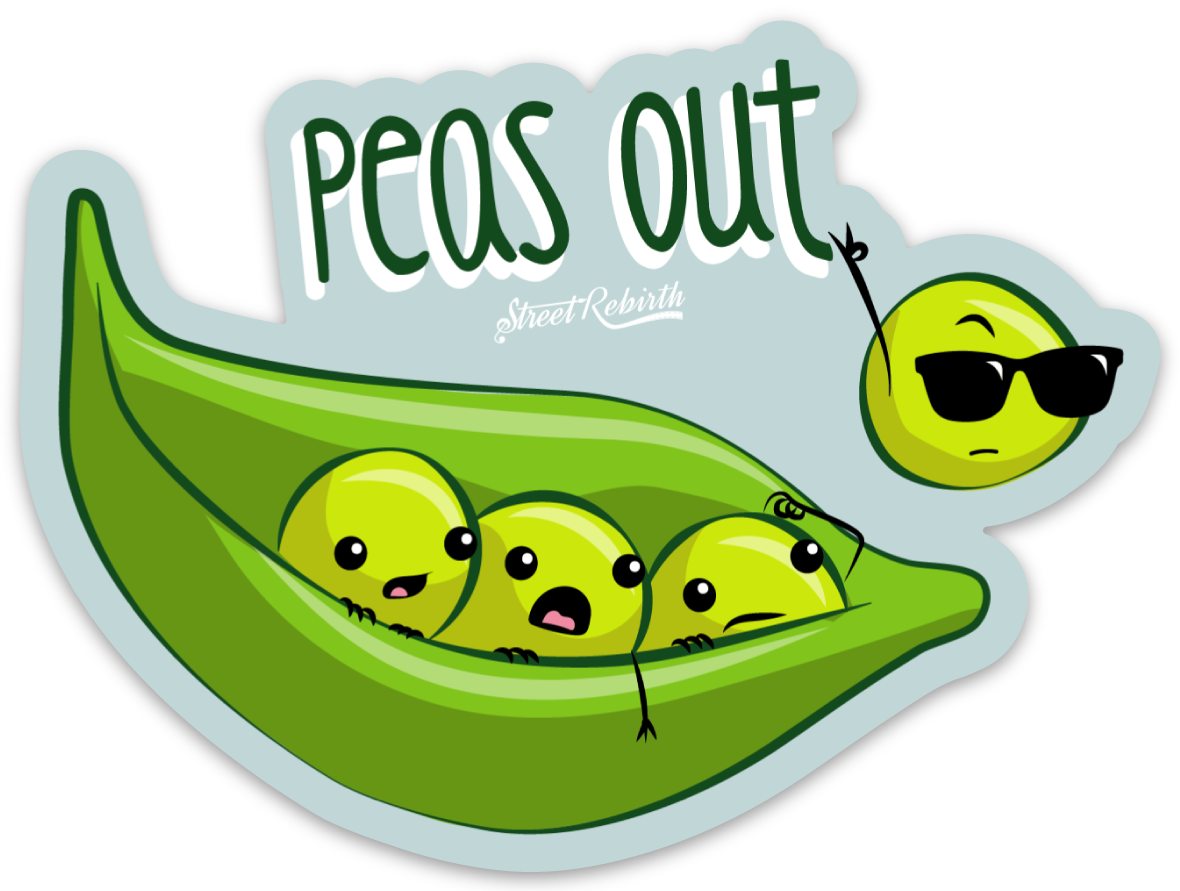 Peas Out PUN STICKER – ONE 4 INCH WATER PROOF VINYL STICKER – FOR HYDRO FLASK, SKATEBOARD, LAPTOP, PLANNER, CAR, COLLECTING, GIFTING