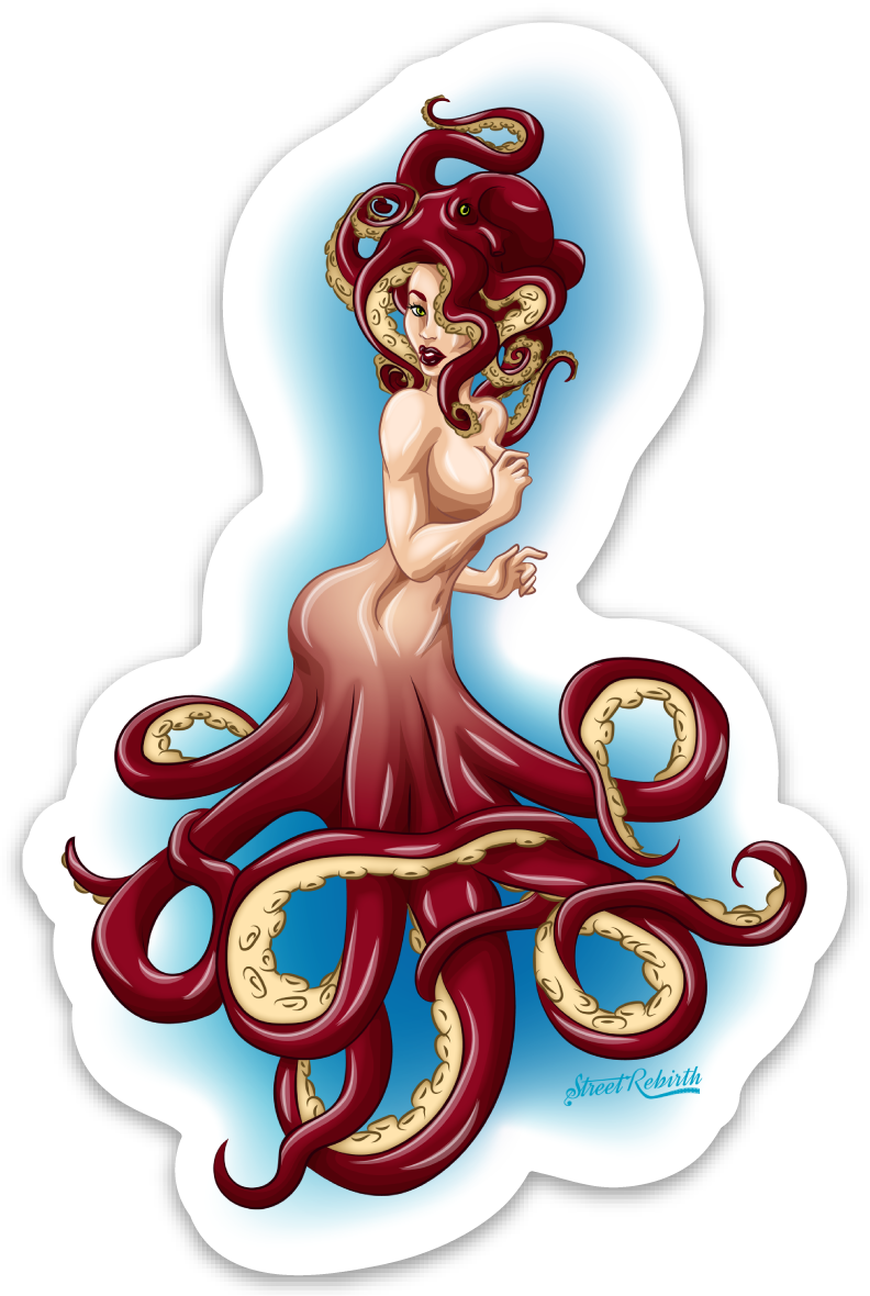 Octopus Girl PUN STICKER – ONE 4 INCH WATER PROOF VINYL STICKER – FOR HYDRO FLASK, SKATEBOARD, LAPTOP, PLANNER, CAR, COLLECTING, GIFTING