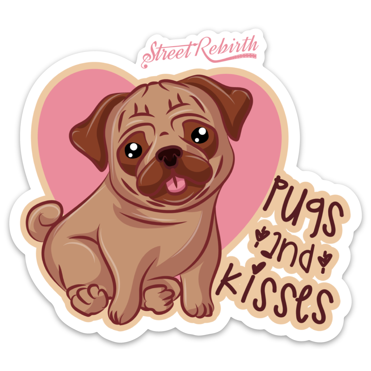 PUGS AND KISSES STICKER – ONE 4 INCH WATER PROOF VINYL STICKER – FOR HYDRO FLASK, SKATEBOARD, LAPTOP, PLANNER, CAR, COLLECTING, GIFTING